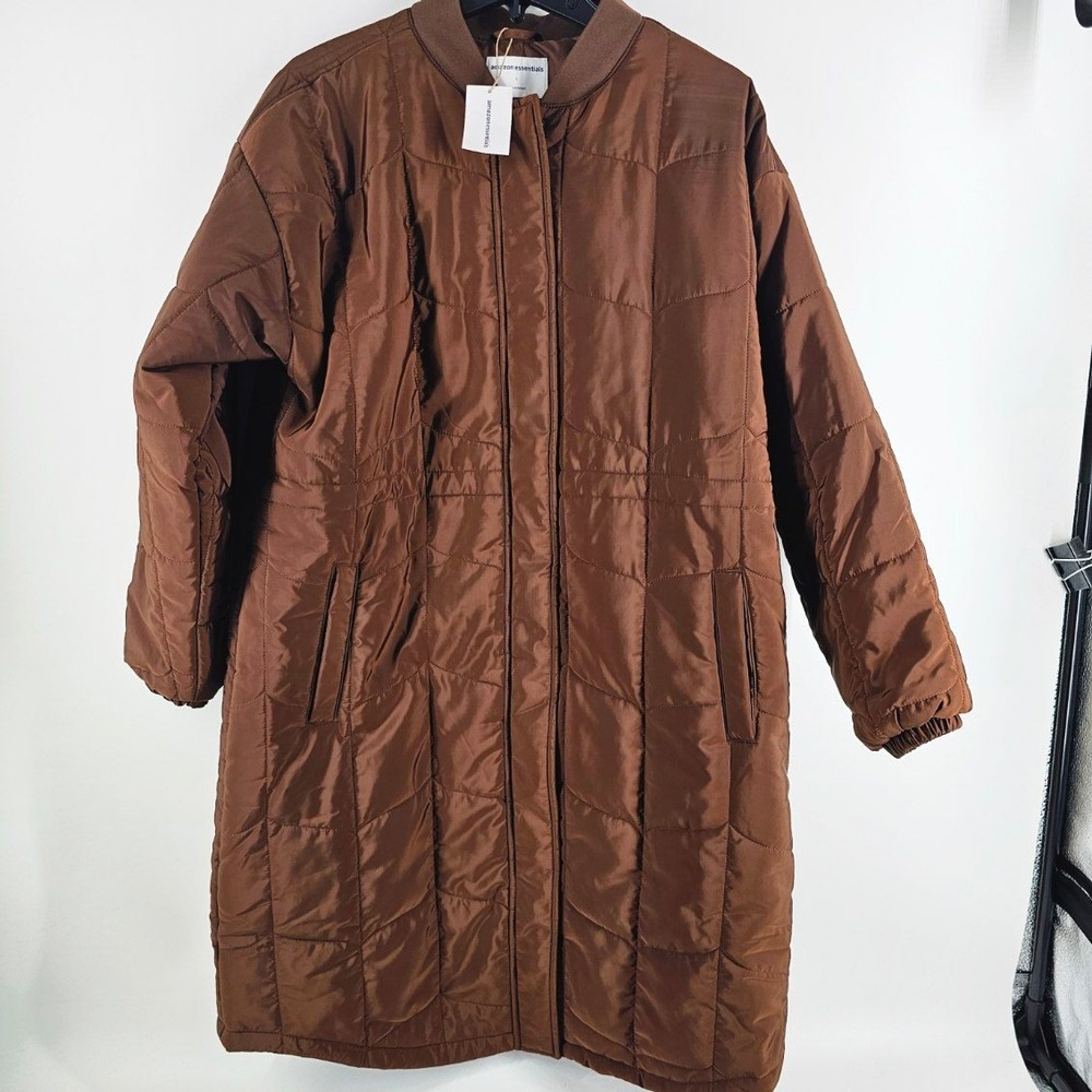 Amazon Essentials Quilted Bomber Coat Women L Brown New Longline Puffer Jacket